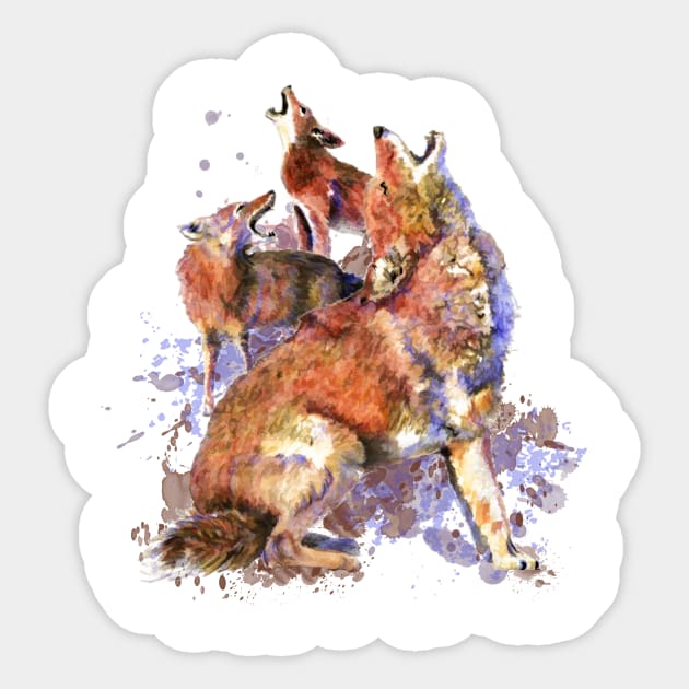 Watercolor Howling Coyote Animal Art Sticker by Country Mouse Studio
